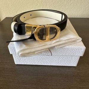 Dior 30 Montaigne Reversible Belt Black and Latte Smooth Calfskin 20mm size 85